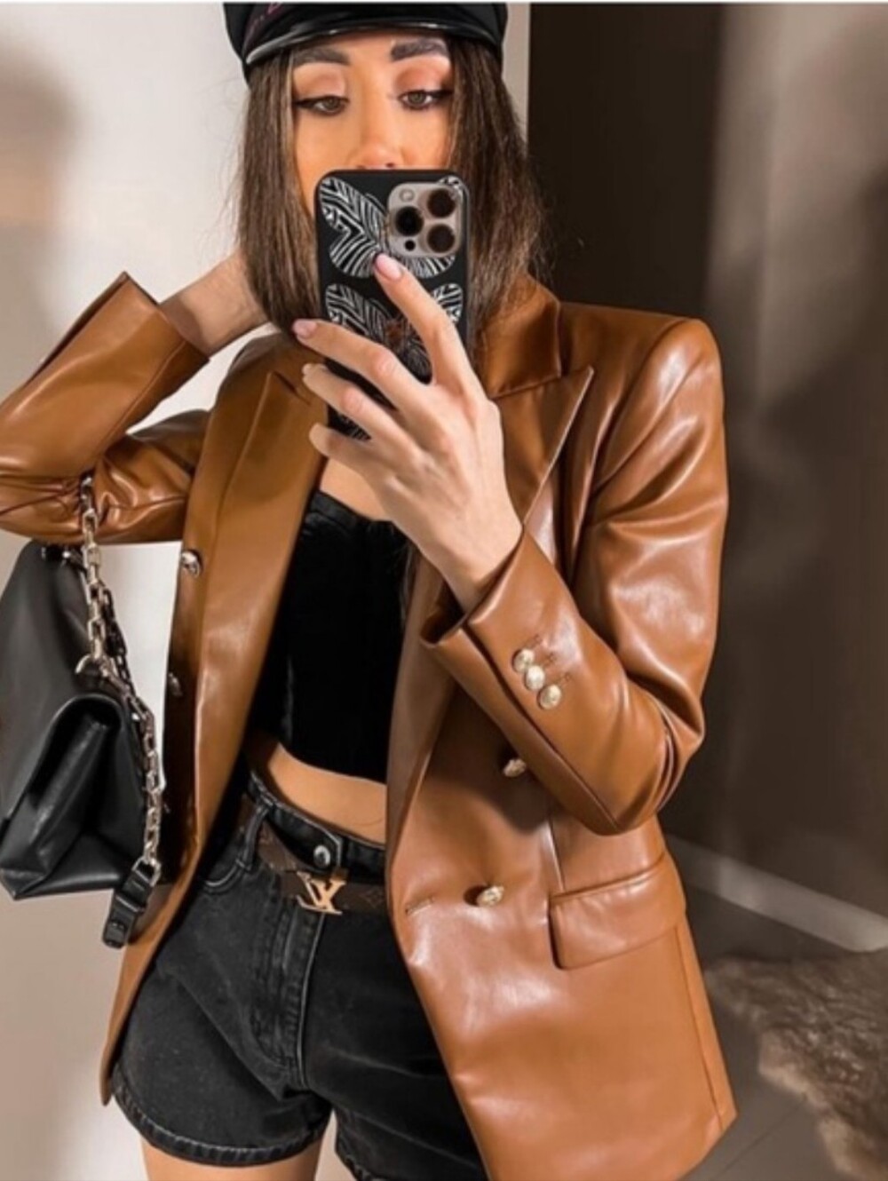 Zara Women's Brown Faux Leather Blazer Jacket
